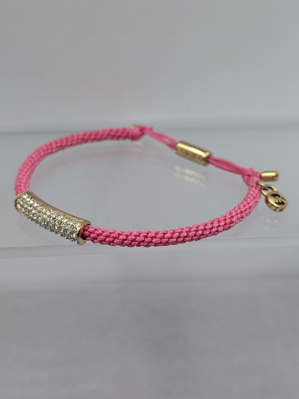 Michael Kors Pink Macramé Pavé Crystal Bar Friendship Bracelet | M195